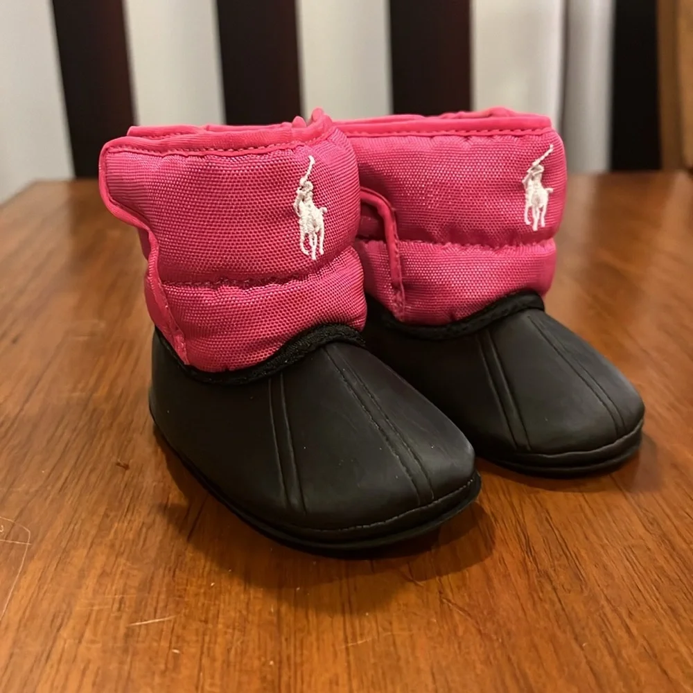 Polo Ralph Lauren Fuchsia Winter Crib Booties Boots Shoes Infant Baby Girls Sz 2
